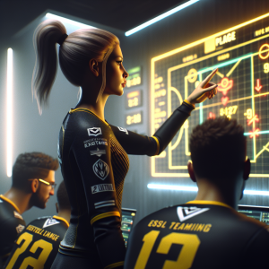 Esports leader briefs team on tactics as NAVI trails Vitality, focused recovery.